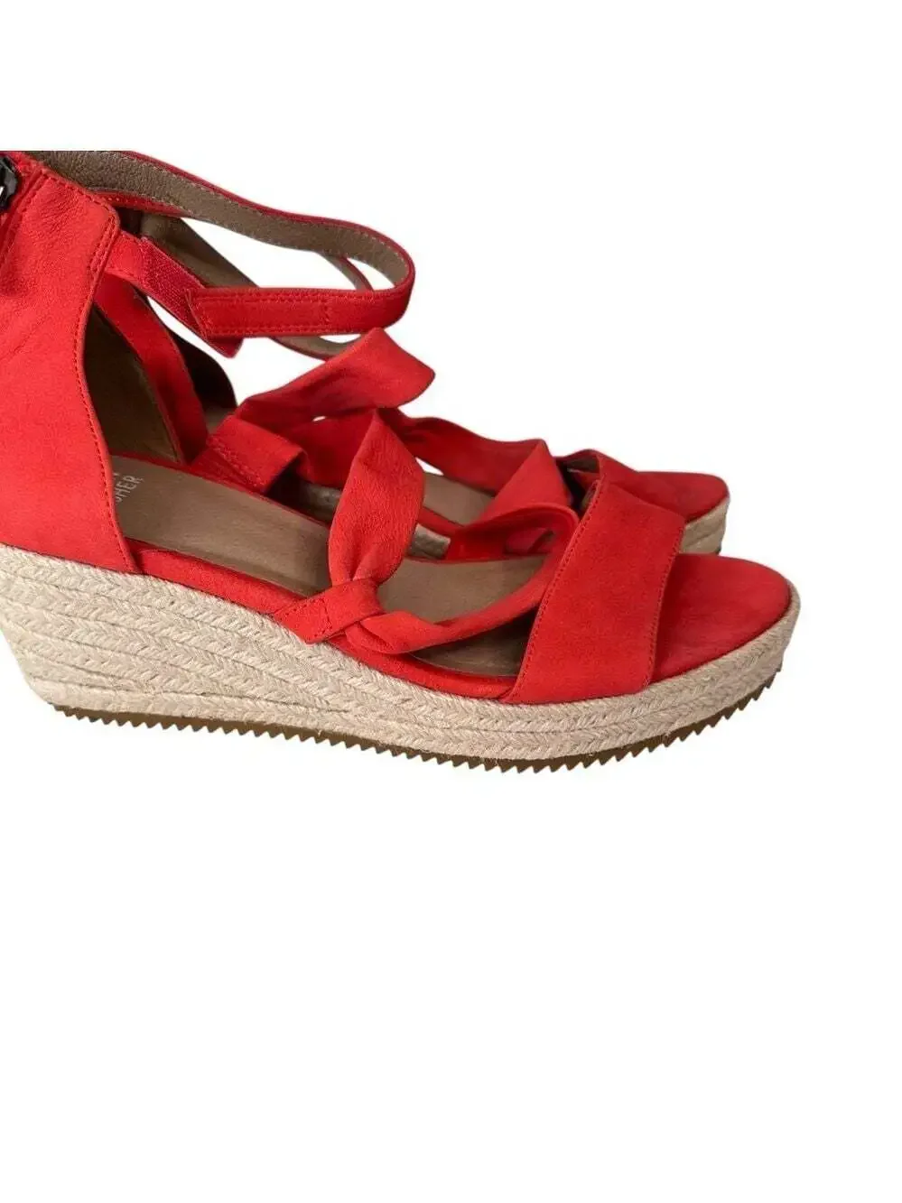 Eileen Fisher Wisp Red Nubuck Espadrille Wedge Sandals Ankle Zip Women 9